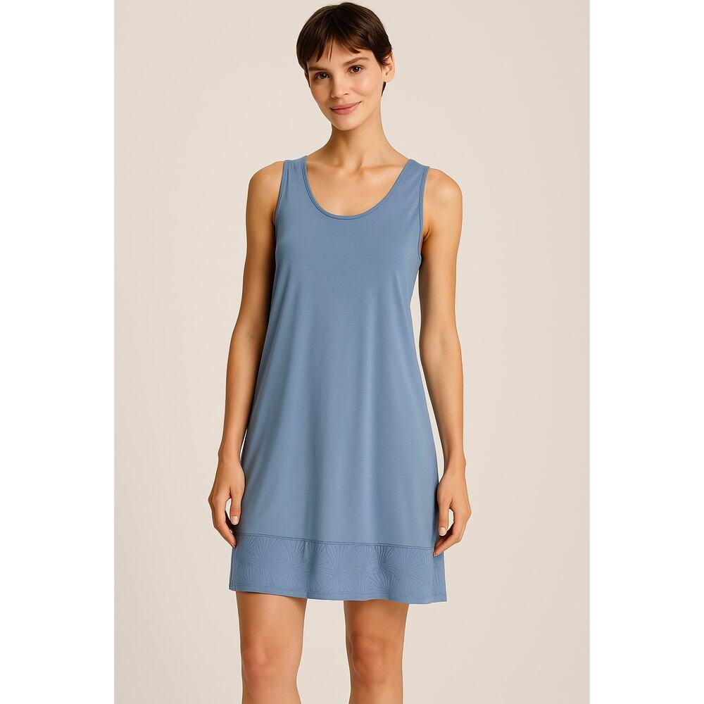 NEW Hanro Blue Modal Silk Nightgown Size M Sleeveless Soft Knit Lounge Dress EUC